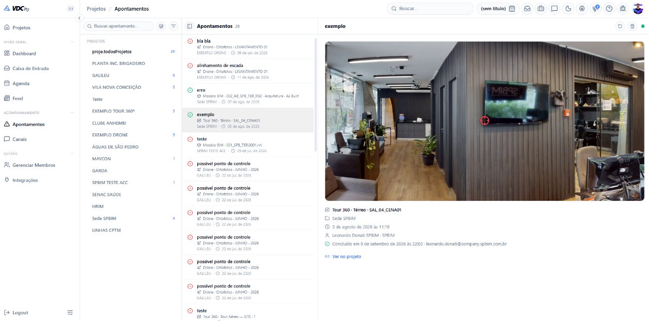 Apontamentos na plataforma VDCity